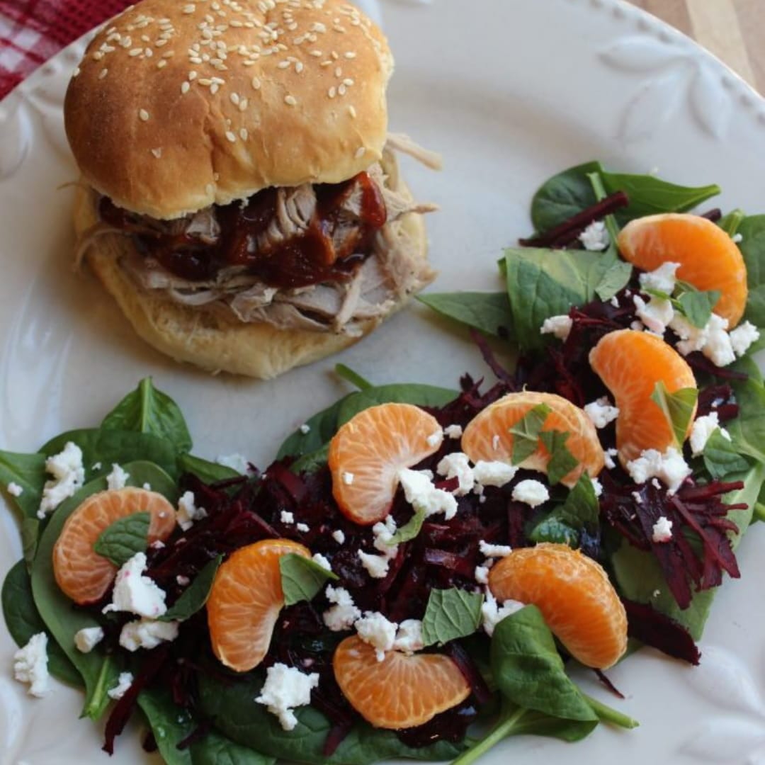 Slow Cooker Pork Slider with Beet Mandarin Salad