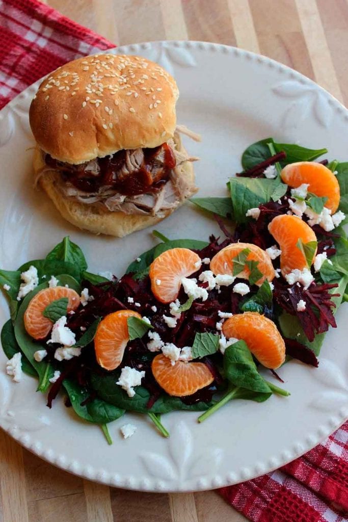 Slow Cooker Pork Sliders with Beet & Mandarin Salad